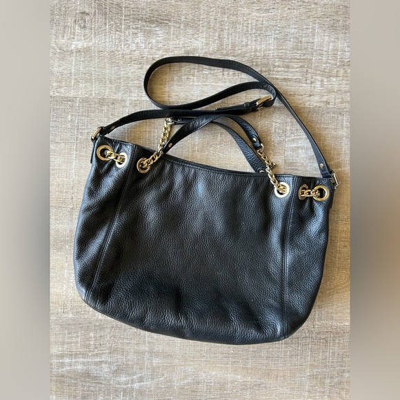 Michael Kors Black Pebbled Genuine Leather Purse Gold Chain Mature Designer EUC - Picture 12 of 16